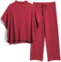 Women's 2-Piece Lounge Set – 3/4 Batwing Sleeve Capelet Top & Wide-Leg Pants