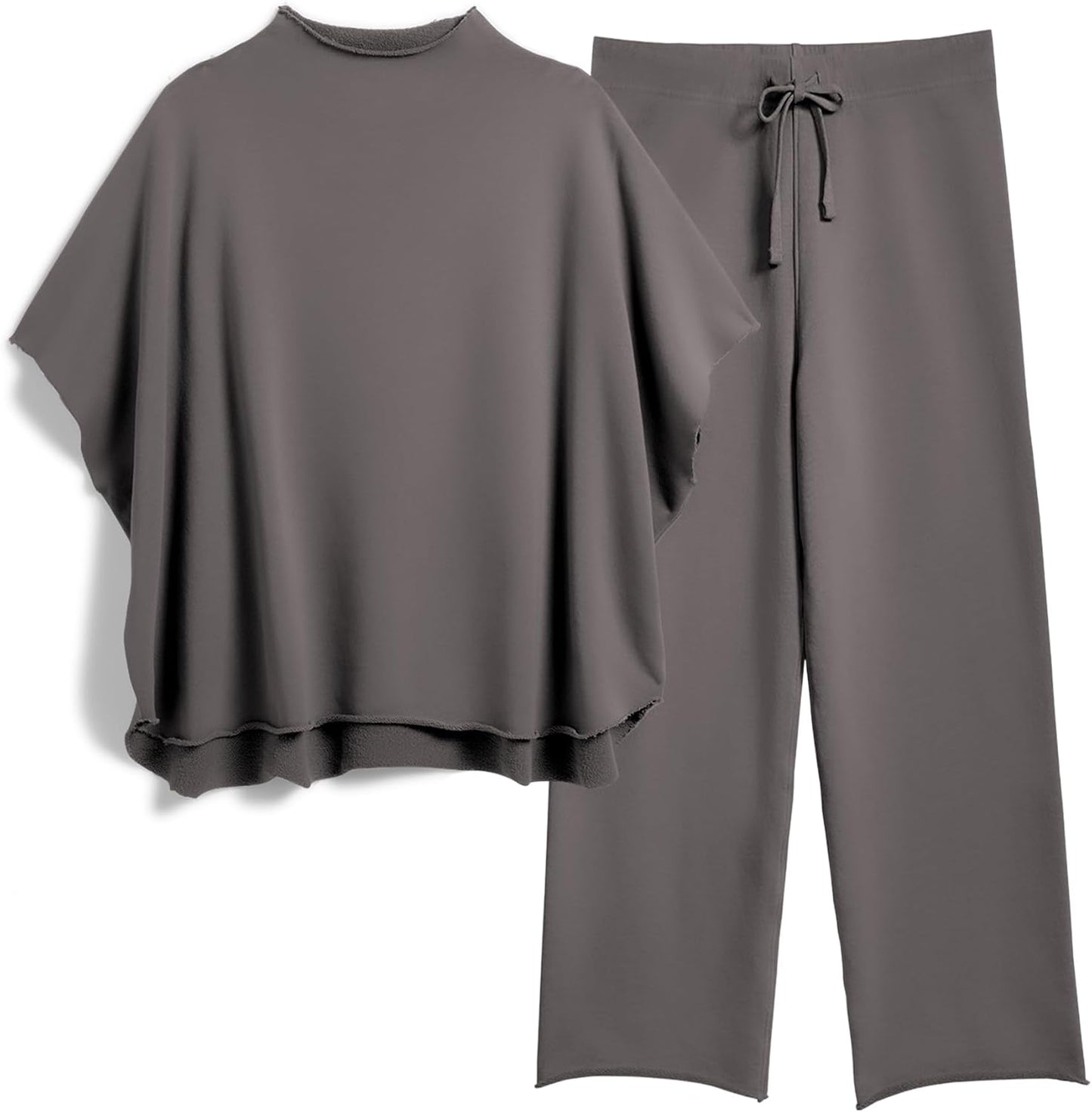 Women's 2-Piece Lounge Set – 3/4 Batwing Sleeve Capelet Top & Wide-Leg Pants