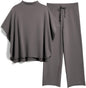 Women's 2-Piece Lounge Set – 3/4 Batwing Sleeve Capelet Top & Wide-Leg Pants