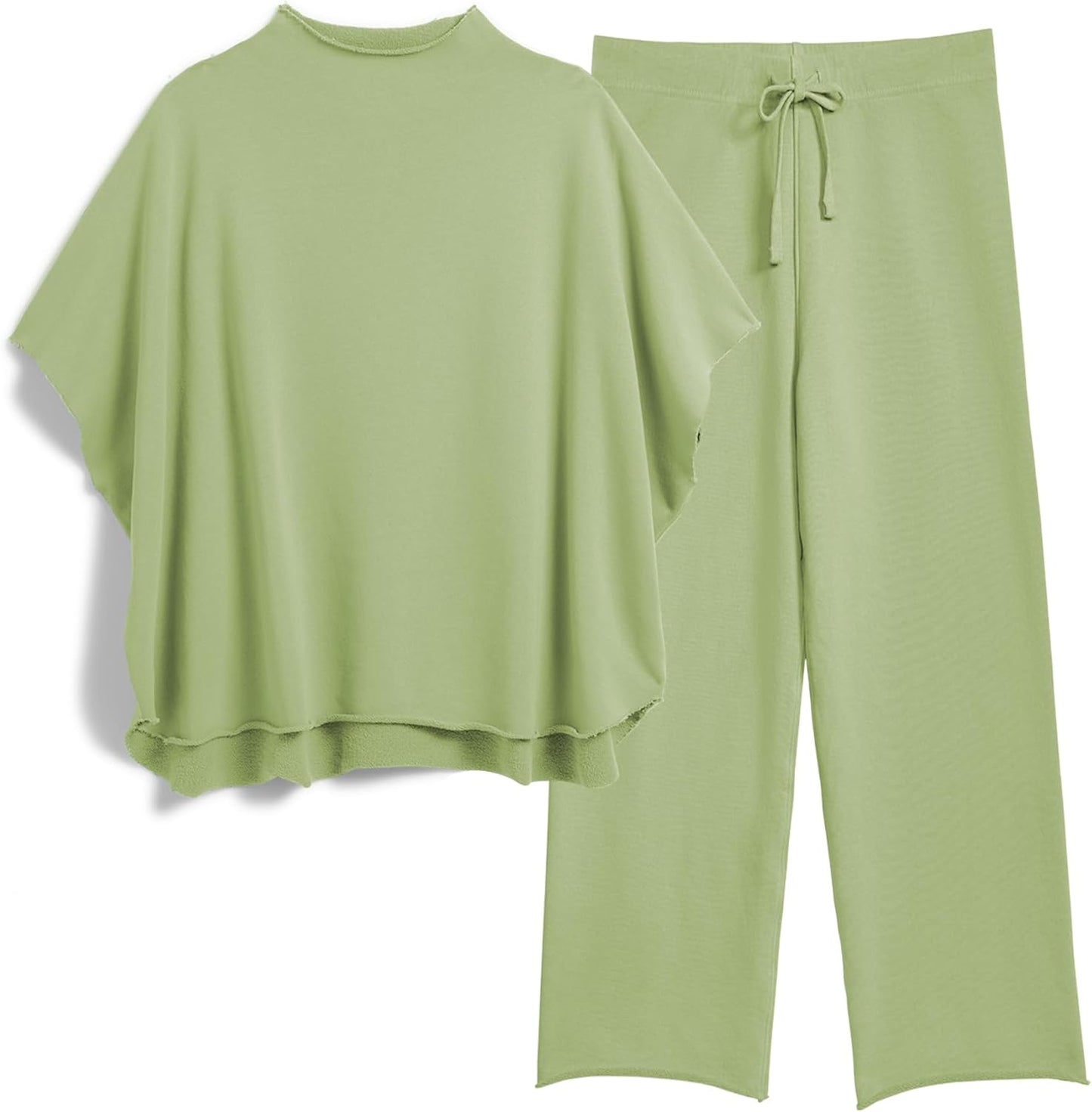 Women's 2-Piece Lounge Set – 3/4 Batwing Sleeve Capelet Top & Wide-Leg Pants