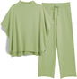 Women's 2-Piece Lounge Set – 3/4 Batwing Sleeve Capelet Top & Wide-Leg Pants