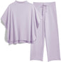 Women's 2-Piece Lounge Set – 3/4 Batwing Sleeve Capelet Top & Wide-Leg Pants