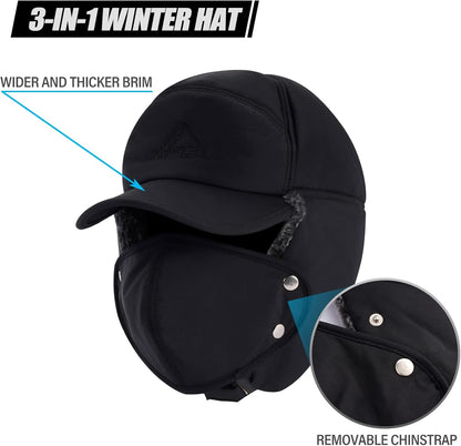 Unisex Winter Trapper Hat with Fur & Removable Mask