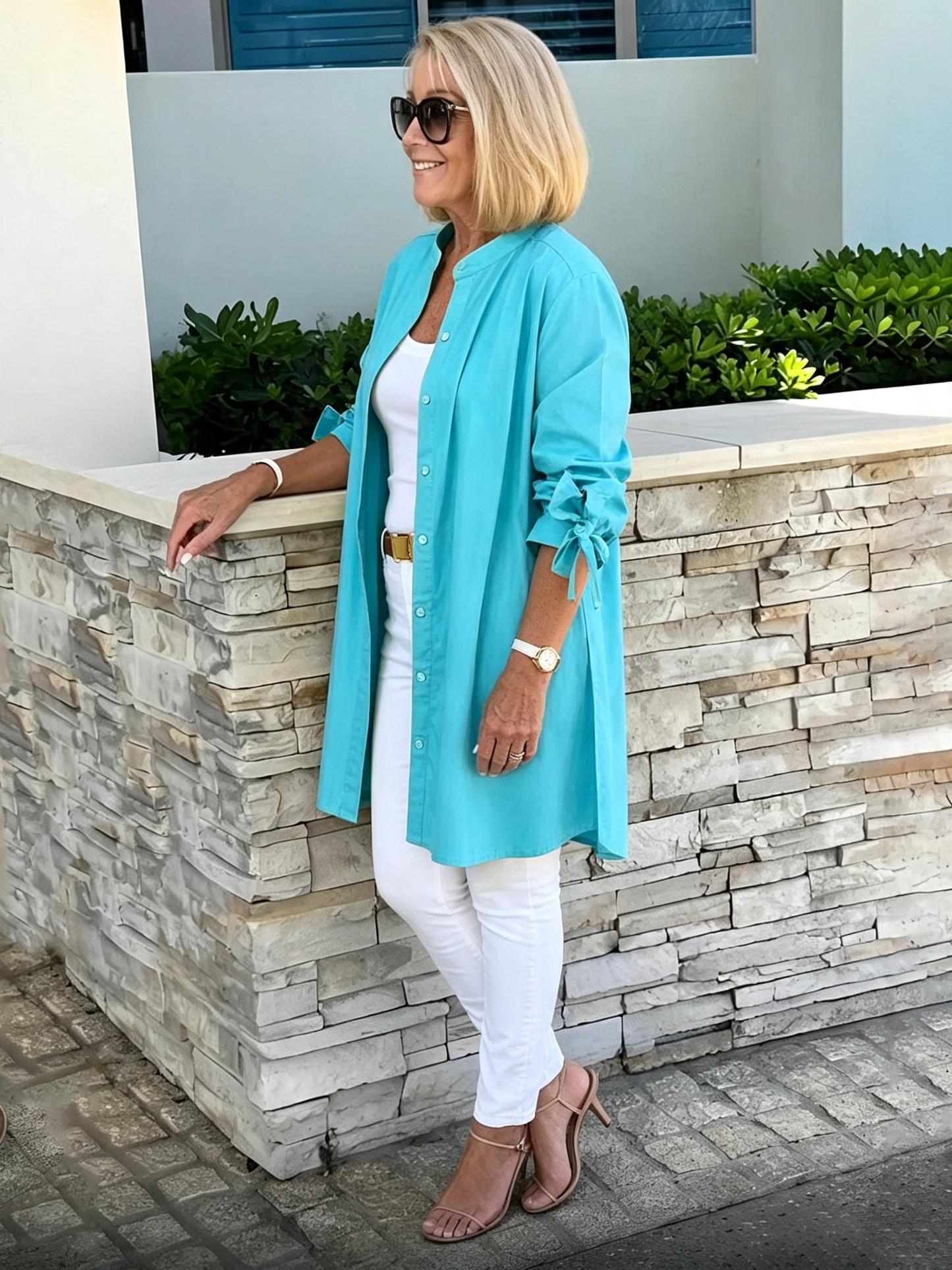 Solid Color Long Cotton Shirt Jackets Women Swing Jacket Shap Flattering Gathered Yolk At The Back