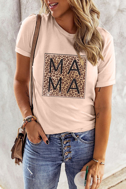 Mama Letter Leopard Print Graphic T-Shirt