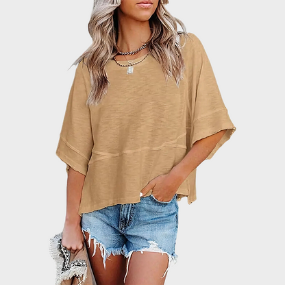 Aure Paris Panel Solid Color Flared Sleeve T-Shirt