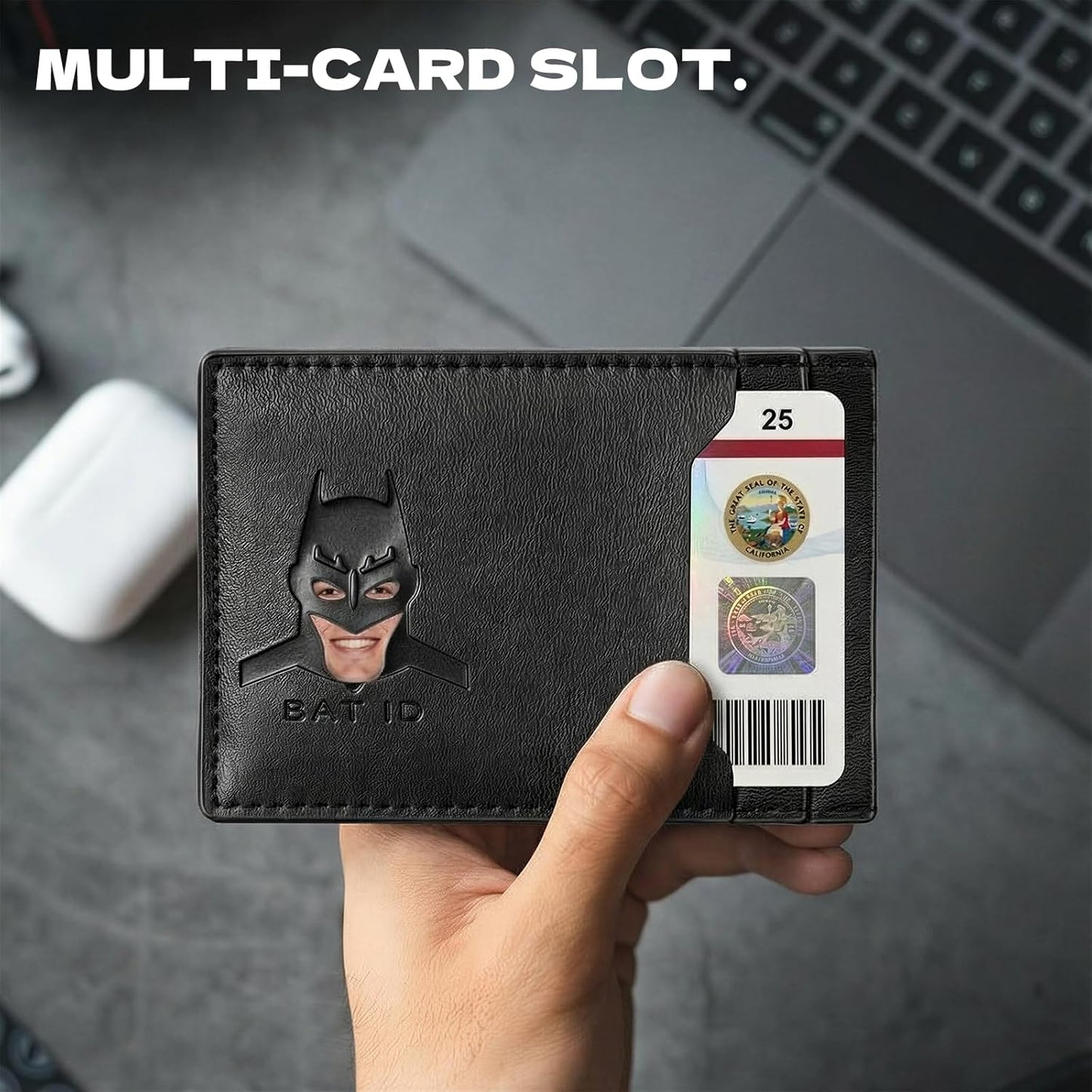 Leather Bat Wallet for Men and Women, Superhero-Inspired Card Holder with Multiple Card Slots, Eye Cutout Design