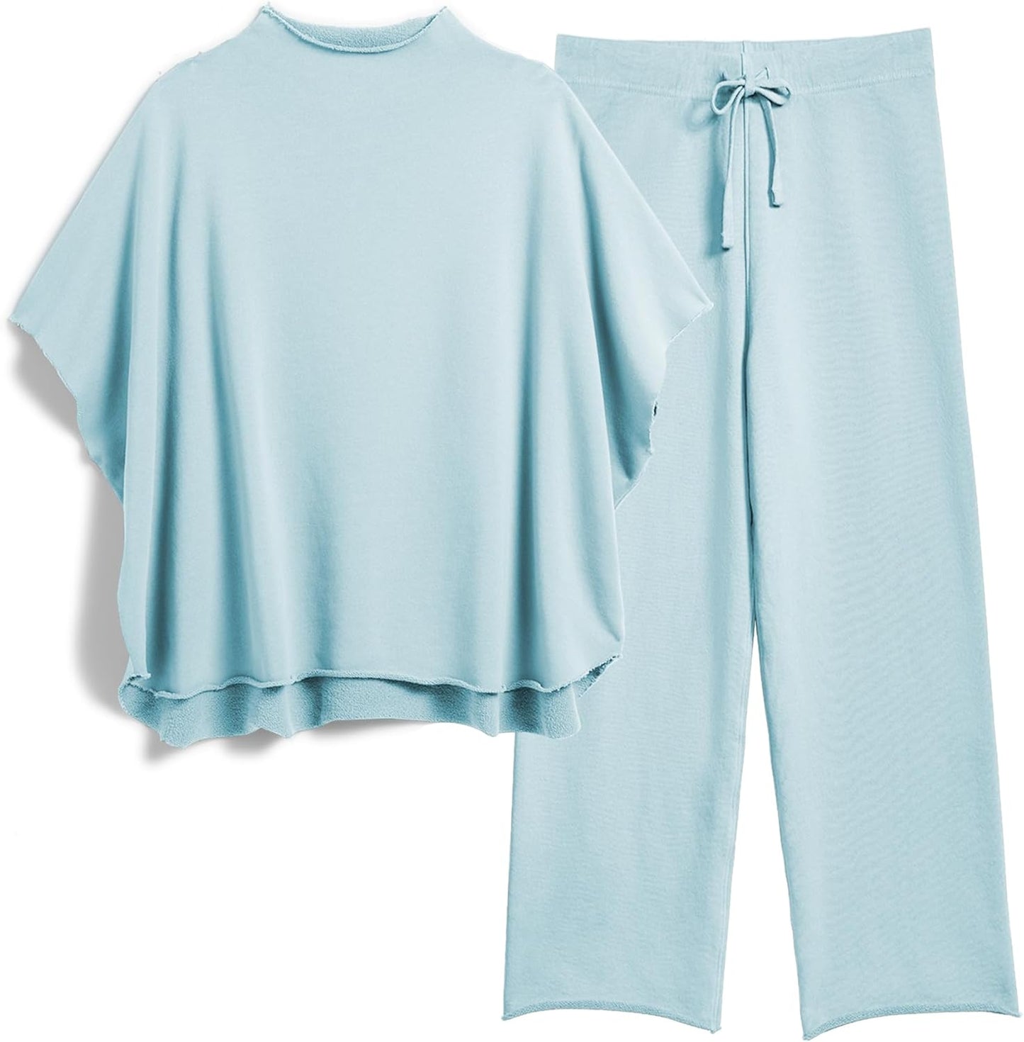 Women's 2-Piece Lounge Set – 3/4 Batwing Sleeve Capelet Top & Wide-Leg Pants