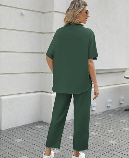 Women's 2-Piece Lounge Set – 3/4 Batwing Sleeve Capelet Top & Wide-Leg Pants