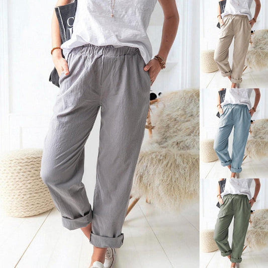 Women's Casual Linen Solid Color with Pocket Pants