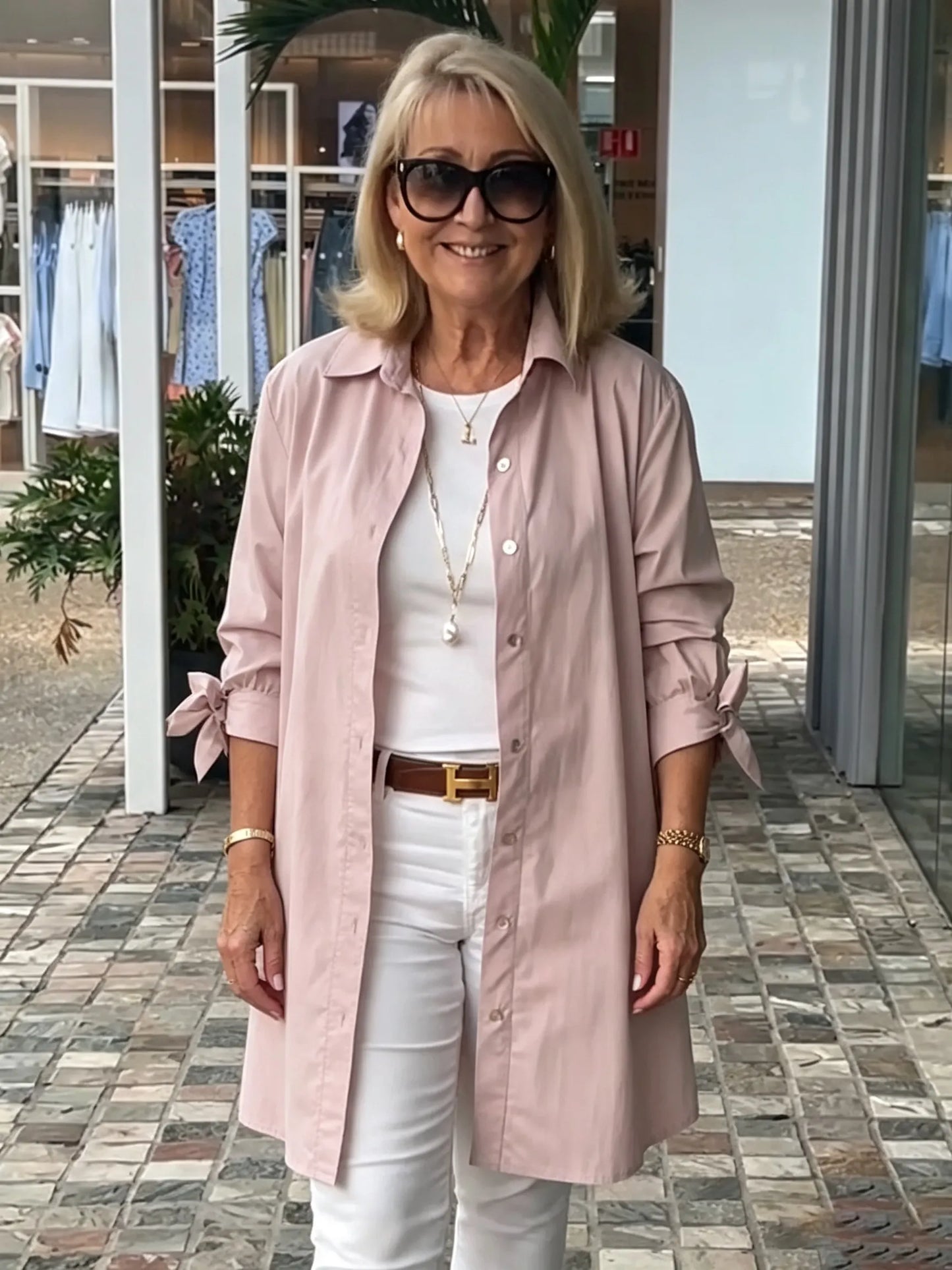Solid Color Long Cotton Shirt Jackets Women Swing Jacket Shap Flattering Gathered Yolk At The Back