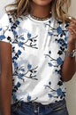 Floral Print Round Neck Short Sleeve T Shirt