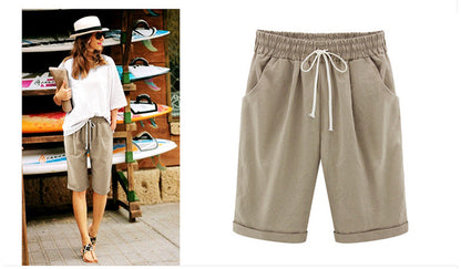 Women's Casual Soft Solid Drawstring Shorts Plus Size Ten Color