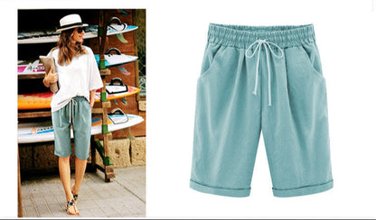 Women's Casual Soft Solid Drawstring Shorts Plus Size Ten Color