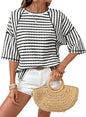 Women's Oversized Striped Color Block Summer T-Shirt