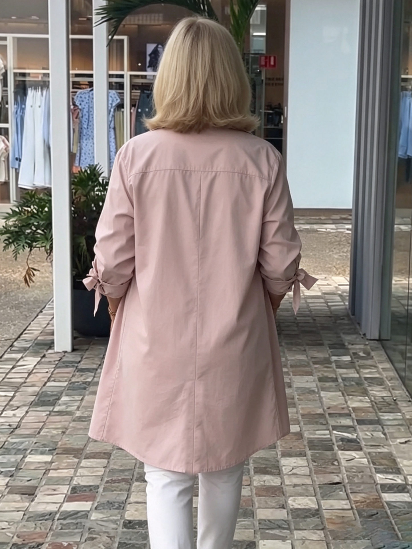 Solid Color Long Cotton Shirt Jackets Women Swing Jacket Shap Flattering Gathered Yolk At The Back