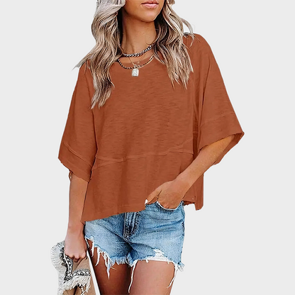 Aure Paris Panel Solid Color Flared Sleeve T-Shirt
