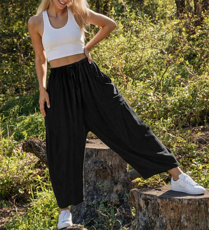 Womens Linen Wide Leg Pants Summer Casual with Pockets
