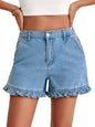 High Waisted Ruffle Denim Shorts with Pockets