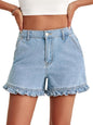 High Waisted Ruffle Denim Shorts with Pockets