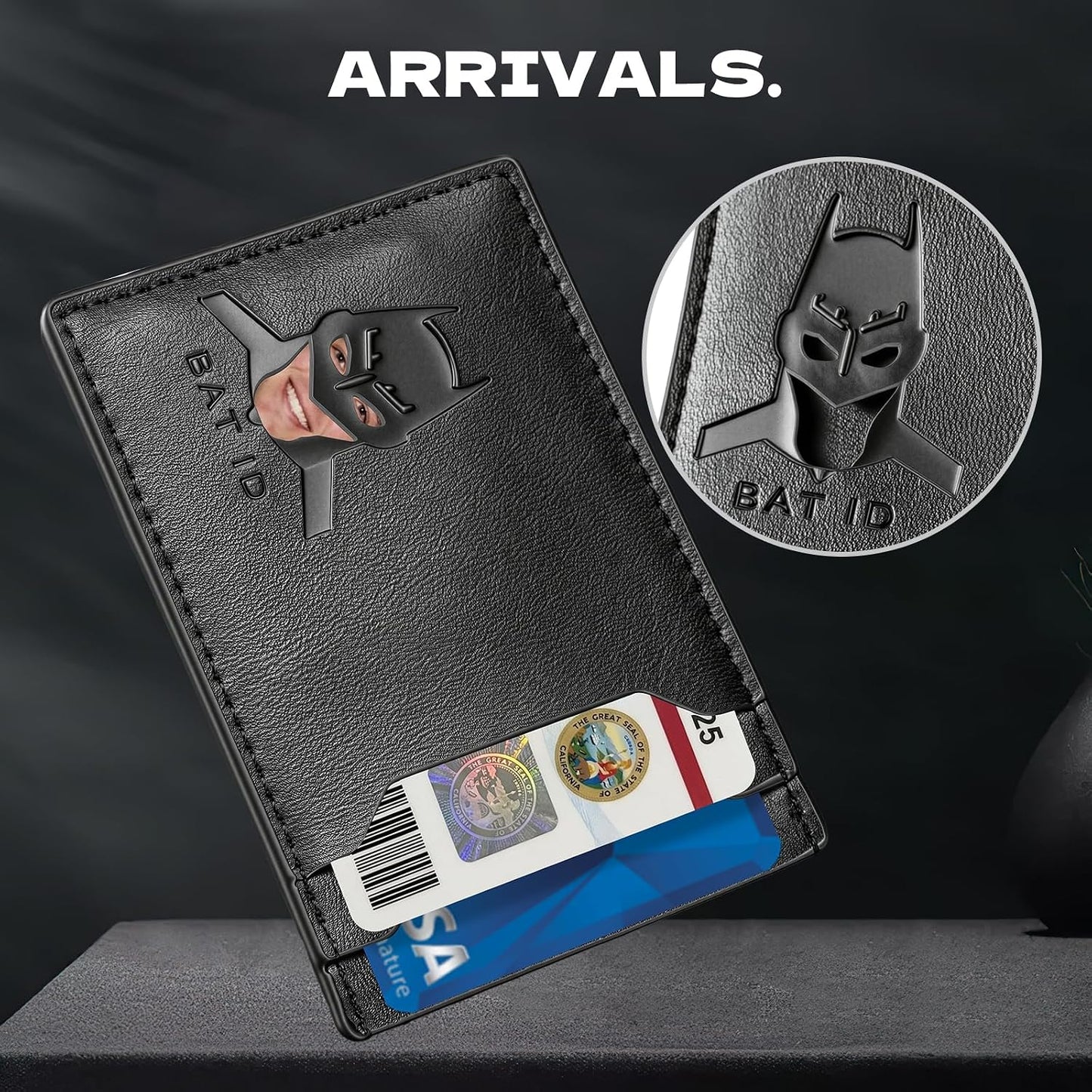 Leather Bat Wallet for Men and Women, Superhero-Inspired Card Holder with Multiple Card Slots, Eye Cutout Design