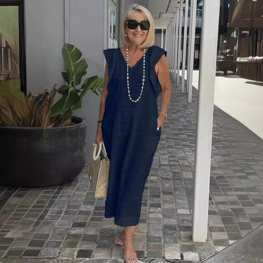 Women Cotton And Linen Casual Summer Beach Dress