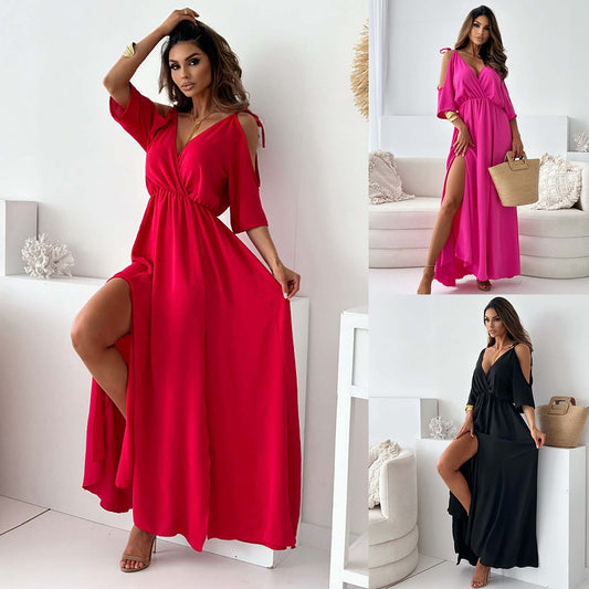 Elegant Sexy V Neck Side Slit Dress