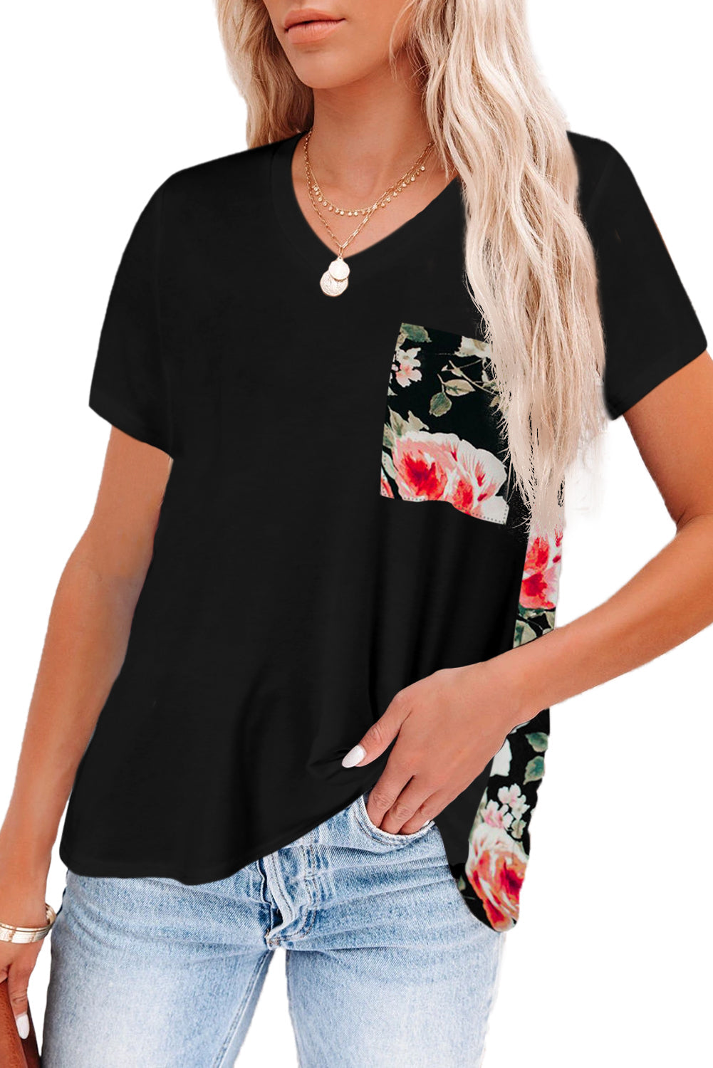 Wihte Leopard Printed Splicing T-Shirt