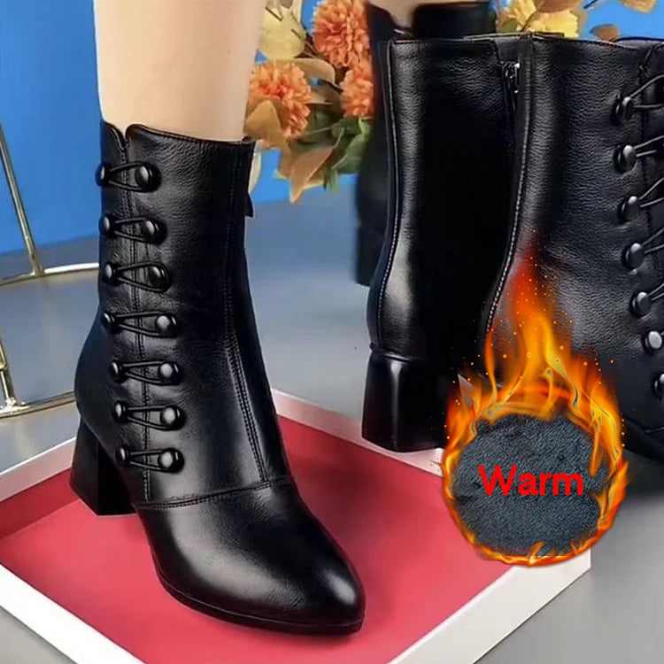 🔥Last Day Promotion 50% OFF - Women Warm Side Butto Leather Ankle Boots