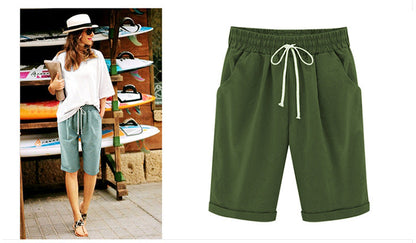 Women's Casual Soft Solid Drawstring Shorts Plus Size Ten Color