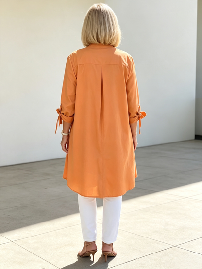 Solid Color Long Cotton Shirt Jackets Women Swing Jacket Shap Flattering Gathered Yolk At The Back