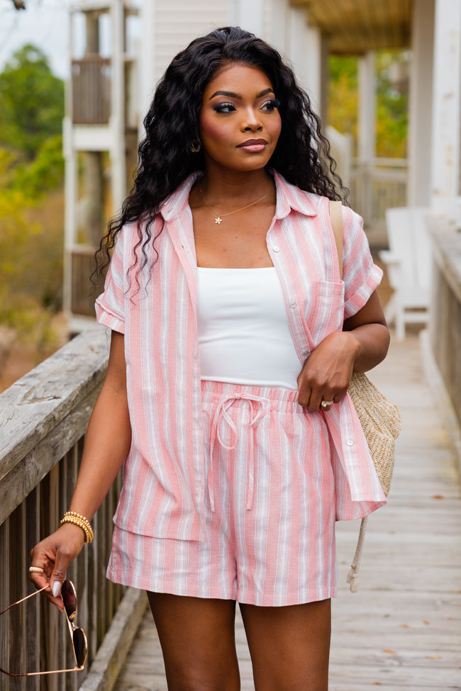 East Coasting Coral And White Striped Two Piece Set