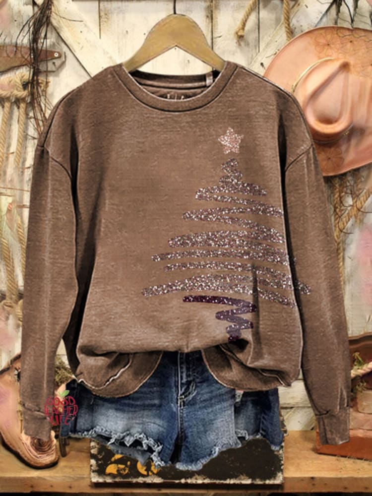 Vintage Christmas Print Casual  Sweatshirt