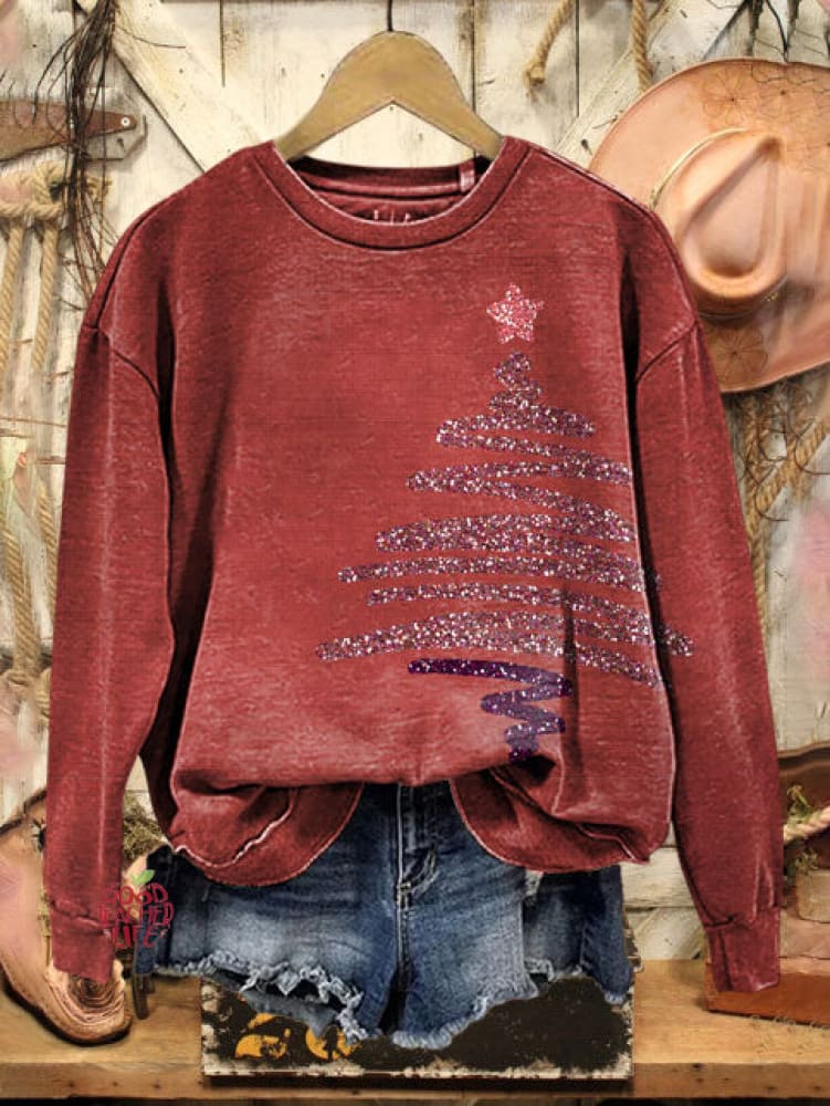 Vintage Christmas Print Casual  Sweatshirt