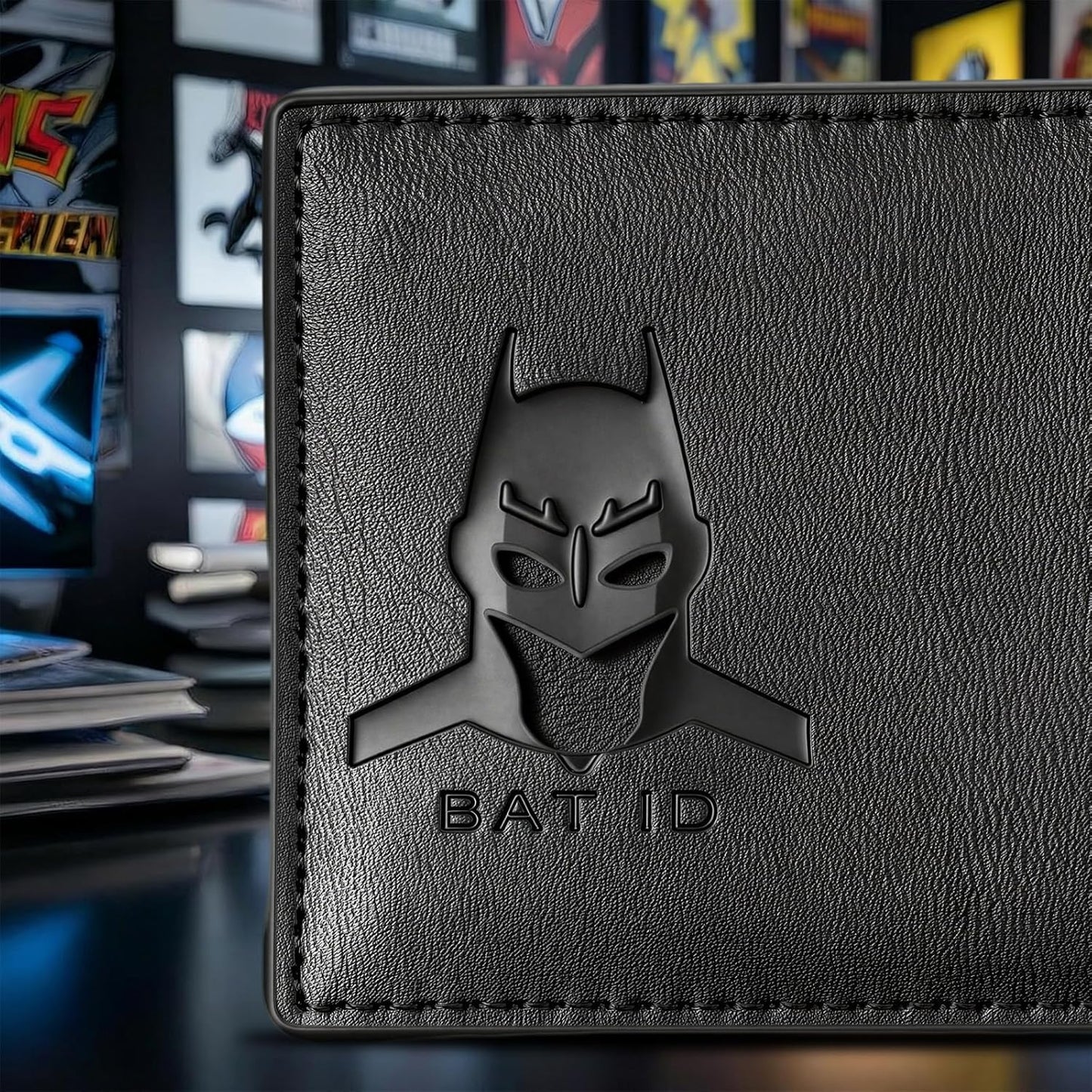 Leather Bat Wallet for Men and Women, Superhero-Inspired Card Holder with Multiple Card Slots, Eye Cutout Design