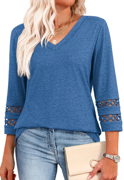 2025 Women’s Casual V-Neck T-Shirts  3/4 Length Sleeve Fashion Tops
