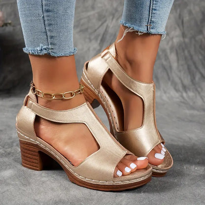 Women's Chunky Heel Sandals-Arch Support Sandals