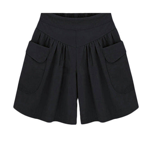 Women Summer Loose Casual Shorts Culottes Elastic Waist Wide Shorts with Pockets