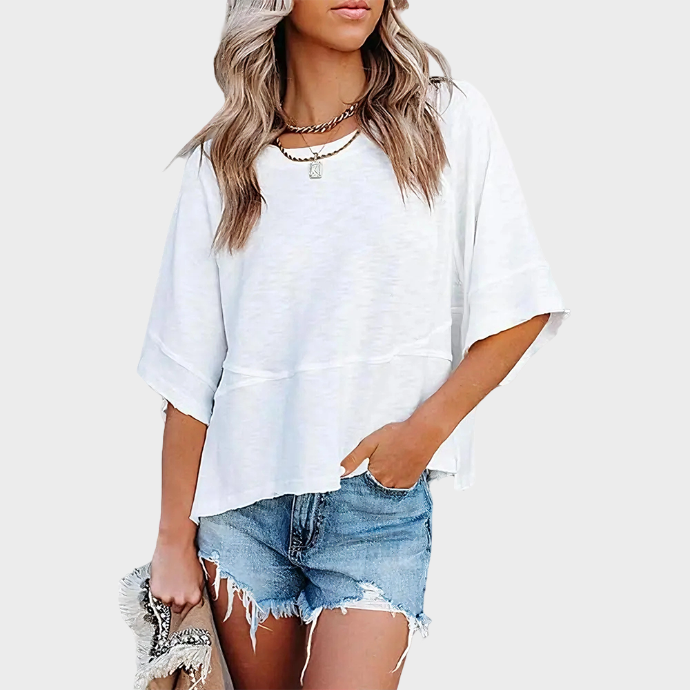 Aure Paris Panel Solid Color Flared Sleeve T-Shirt