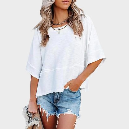 Aure Paris Panel Solid Color Flared Sleeve T-Shirt