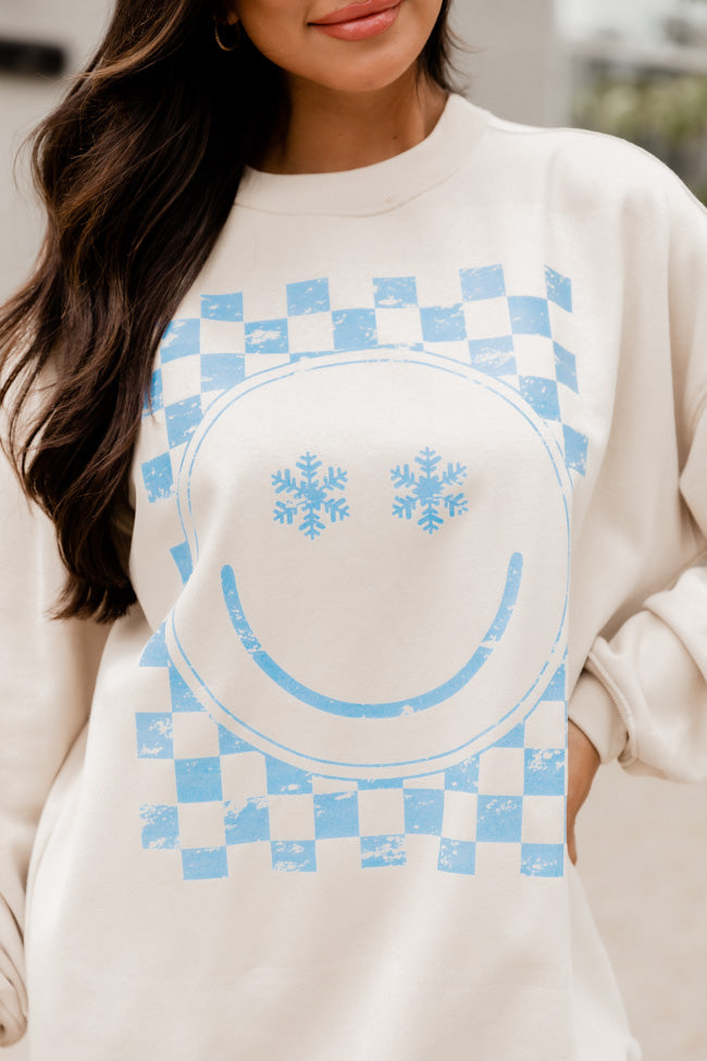 Snowflake Smiley Light Tan Graphic Sweatshirt