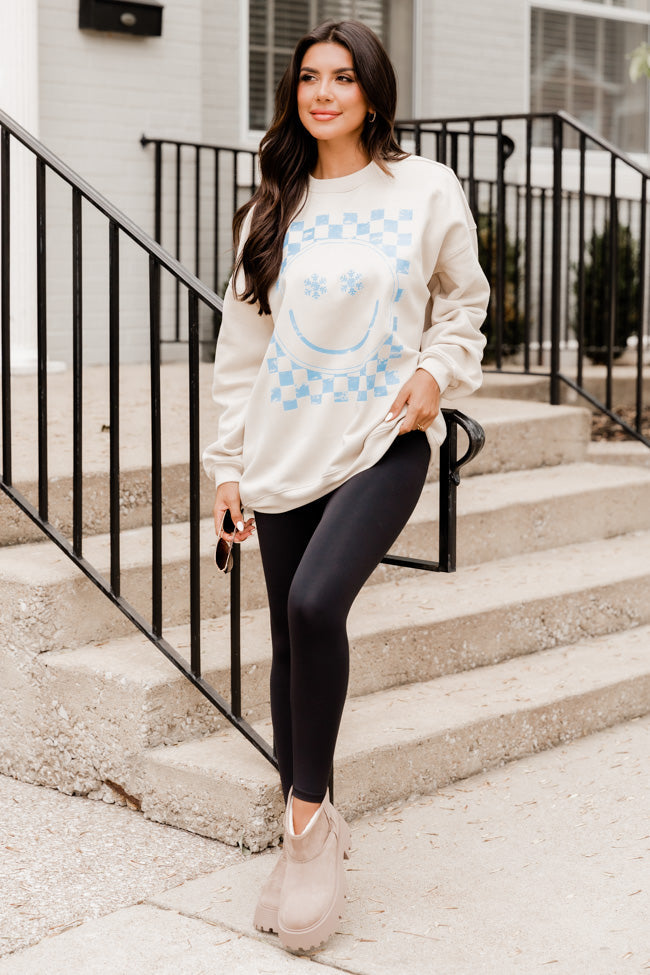 Snowflake Smiley Light Tan Graphic Sweatshirt