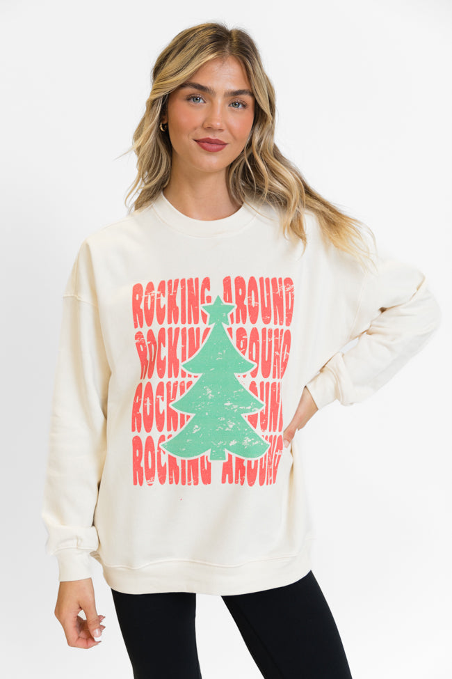 Rocking Around Christmas Cream Oversized Graphic Sweatshirt