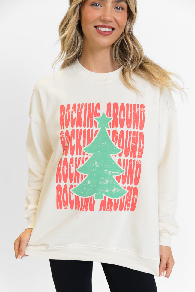 Rocking Around Christmas Cream Oversized Graphic Sweatshirt