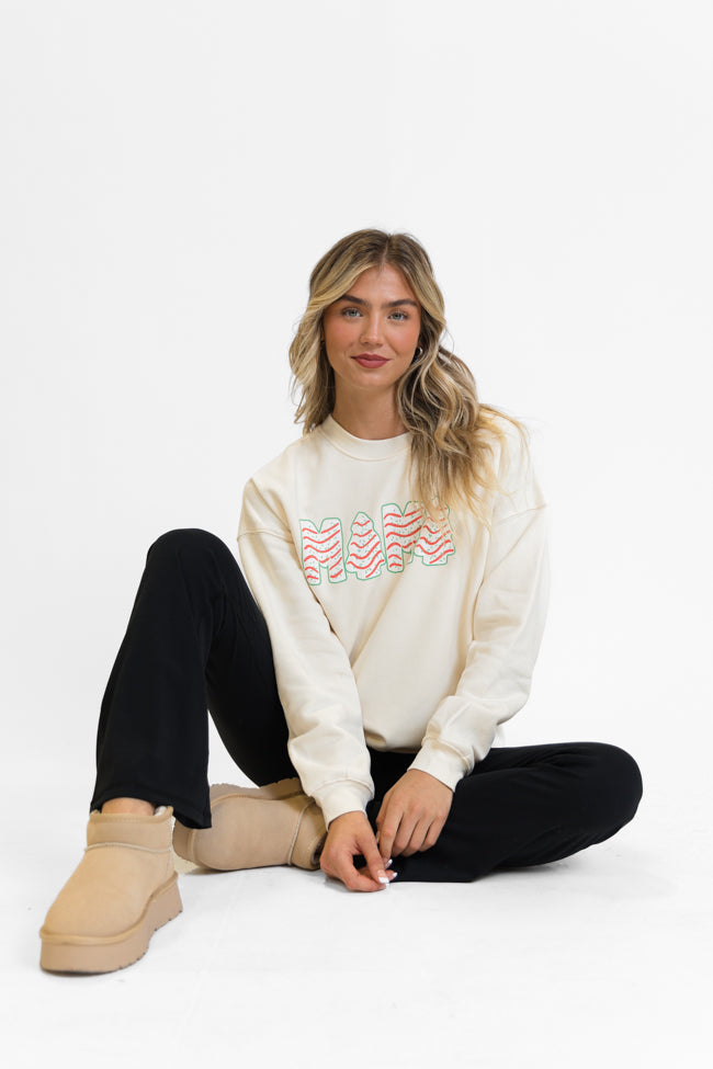 Mama Christmas Cakes Cream Oversized Graphic Sweatshirt