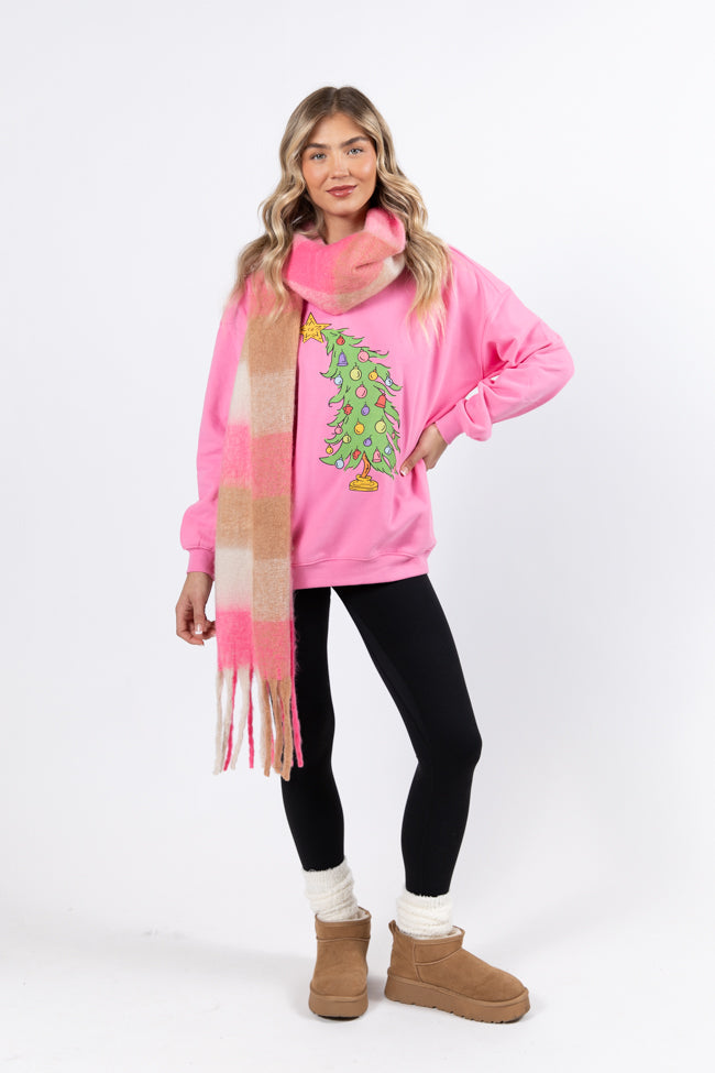 Christmas Tree Pink Oversized Graphic Sweatshirt