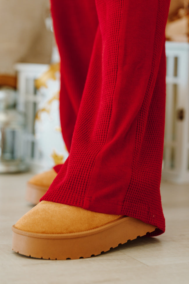 Essential Comfort Red Waffle Knit Ribbed Pants Macy Blackwell X Pink Lily