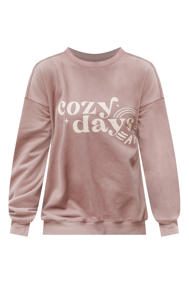 Cozy Days Ahead Mocha Oversized Graphic Sweatshirt DOORBUSTER