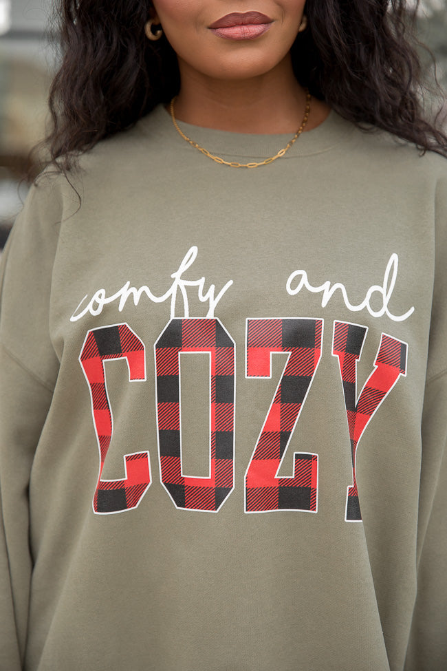 Comfy and Cozy Olive Oversized Graphic Sweatshirt DOORBUSTER