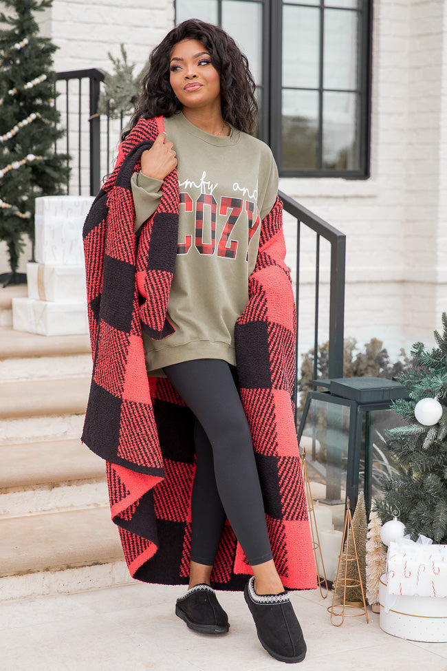 Comfy and Cozy Olive Oversized Graphic Sweatshirt DOORBUSTER